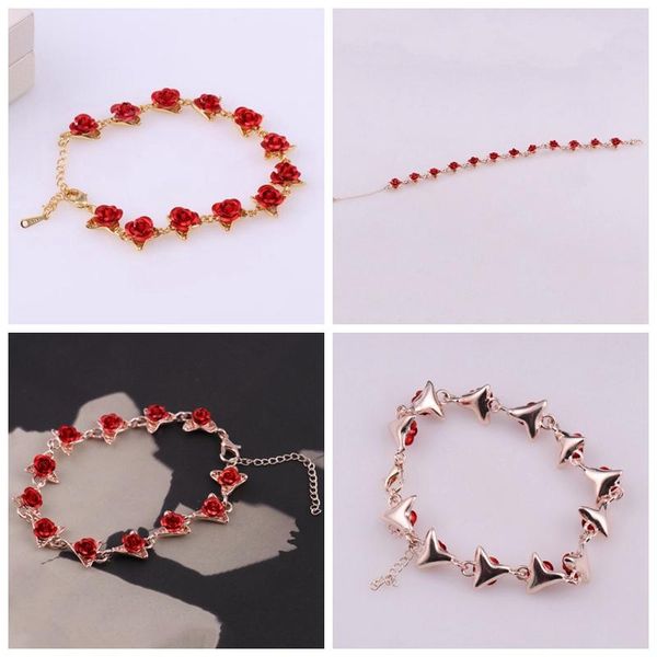 link, chain 22cm valentine gift for lover rose gold color link romantic bracelet with red enamel jewelry, Black
link, chain 22cm valentine gift for lover rose gold color link romantic bracelet with red enamel jewelry, Black