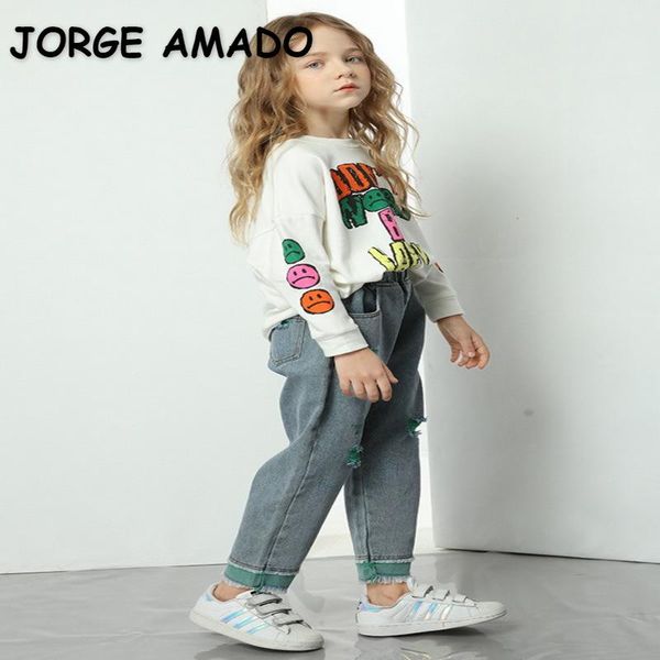 2021 new spring teenagers girls jeans solid color elastic waist tapered hole leisure kids pants e332, Blue
2021 new spring teenagers girls jeans solid color elastic waist tapered hole leisure kids pants e332, Blue