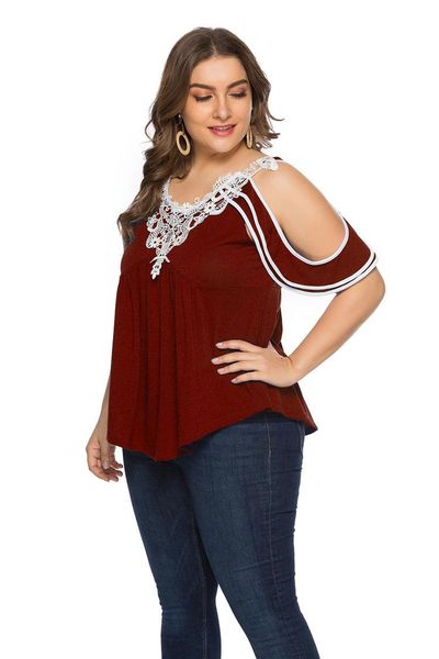 plus size t-shirt off shoulder 5xl women summer 2021 lace patchwork casual v neck backless loose shirts c290, Black
plus size t-shirt off shoulder 5xl women summer 2021 lace patchwork casual v neck backless loose shirts c290, Black