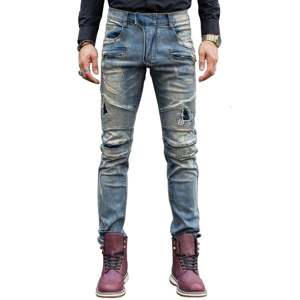 2021 new men's male trousers european and american street trendy irregular jeans raw edge holes slim slimming motorcycle denim pantsp s, Blue
2021 new men's male trousers european and american street trendy irregular jeans raw edge holes slim slimming motorcycle denim pantsp s, Blue