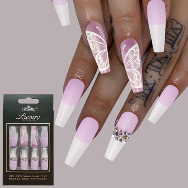 false nails 24/30pcs butterfly rhinestone long coffin colorful gradient ballerina fake press on nail art tips with glue, Red;gold
false nails 24/30pcs butterfly rhinestone long coffin colorful gradient ballerina fake press on nail art tips with glue, Red;gold