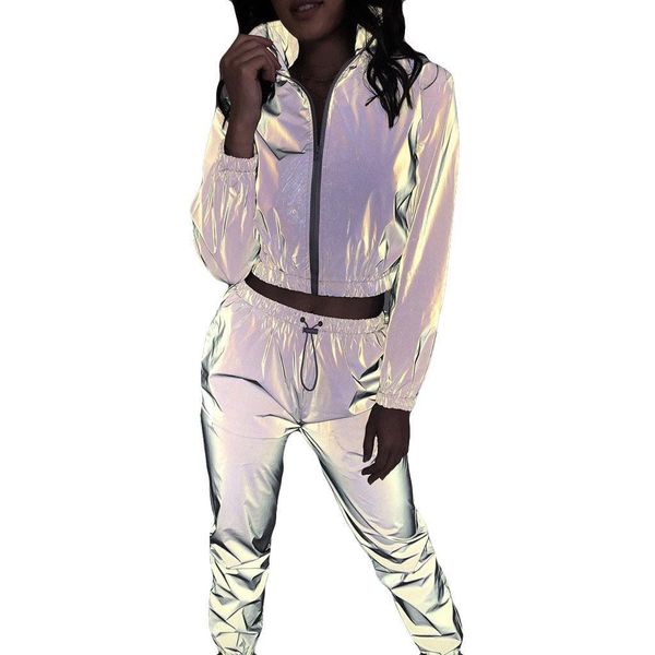 women casual fashion reflective set long sleeve crop + pants sale and sport suit spring and autumn sportswear, Gray
women casual fashion reflective set long sleeve crop + pants sale and sport suit spring and autumn sportswear, Gray