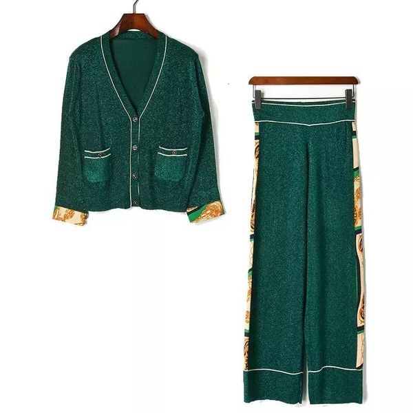 women's two piece pants winter women printed patckwork shiny knitted pant suit long sleeve v-neck pocket cardigan+wide leg set, White
women's two piece pants winter women printed patckwork shiny knitted pant suit long sleeve v-neck pocket cardigan+wide leg set, White
