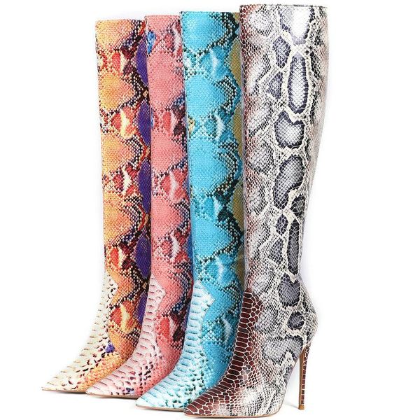 boots women multicolor snake print knee high faux leather super heel long fashion pointed toe ladies shoes, Black
boots women multicolor snake print knee high faux leather super heel long fashion pointed toe ladies shoes, Black