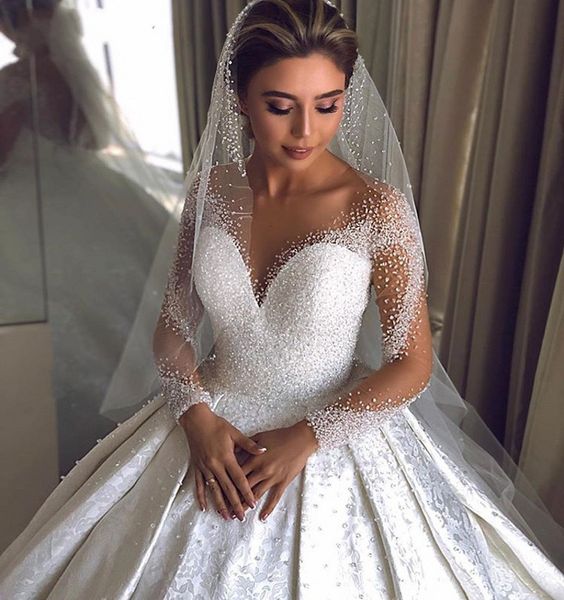 2021 new luxury sheer neck ball gown crystal diamond satin long sleeves lace arabic wedding bridal es vestido mariee u503, White
2021 new luxury sheer neck ball gown crystal diamond satin long sleeves lace arabic wedding bridal es vestido mariee u503, White