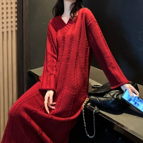 casual dresses women knit autumn winter long sleeve black red loose v neck elegant lady warm sweater vestido de mujer, Black;gray
casual dresses women knit autumn winter long sleeve black red loose v neck elegant lady warm sweater vestido de mujer, Black;gray