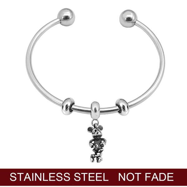 charm bracelets 316l stainless steel bangles for women diy bracelet accessories round ball buckle cuff, Golden;silver