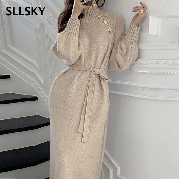 casual dresses sllsky solid belt knitted women dress 2021 autumn turtleneck pullover sweater female long sleeve button mid-calf, Black;gray
casual dresses sllsky solid belt knitted women dress 2021 autumn turtleneck pullover sweater female long sleeve button mid-calf, Black;gray