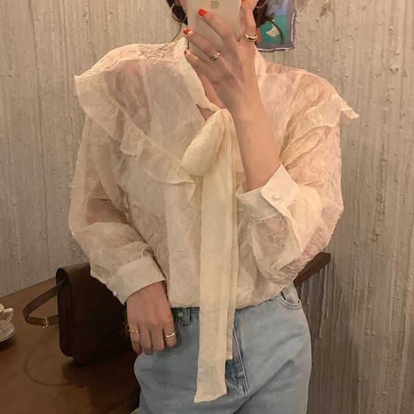 women's blouses & shirts ruffles blouse women bow collar long sleeve casual korean loose apricot elegant pleated kawaii vintage 2021 z, White
women's blouses & shirts ruffles blouse women bow collar long sleeve casual korean loose apricot elegant pleated kawaii vintage 2021 z, White