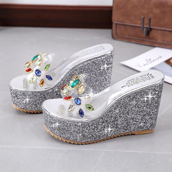 slippers summer style slope heel high women sandals color rhinestone fashion increase women's shoes open toe, Black
slippers summer style slope heel high women sandals color rhinestone fashion increase women's shoes open toe, Black