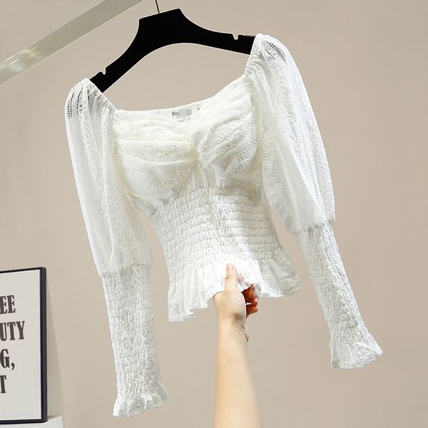 retro-feminine cut lace blouse puff square collar off the shoulder short lace shirt 2020 lady s all-match pgig, Black
retro-feminine cut lace blouse puff square collar off the shoulder short lace shirt 2020 lady s all-match pgig, Black