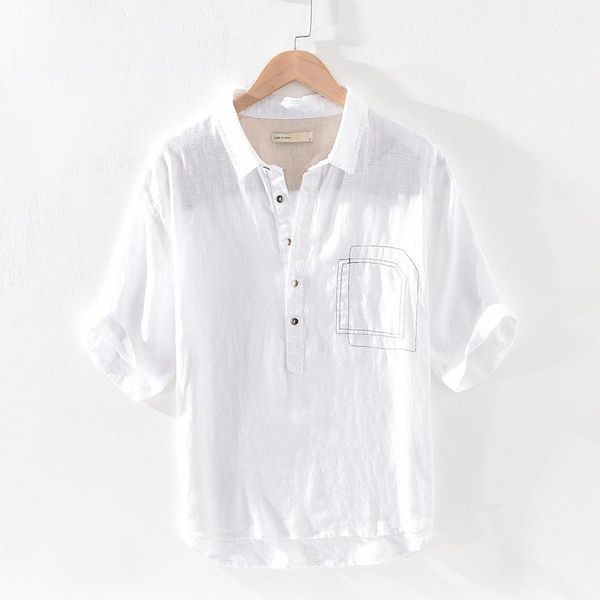 men's casual shirts japanese retro pullover lapel thin section breathable middle-sleeved shirt linen five-point sleeve camisas para hom, White;black
men's casual shirts japanese retro pullover lapel thin section breathable middle-sleeved shirt linen five-point sleeve camisas para hom, White;black