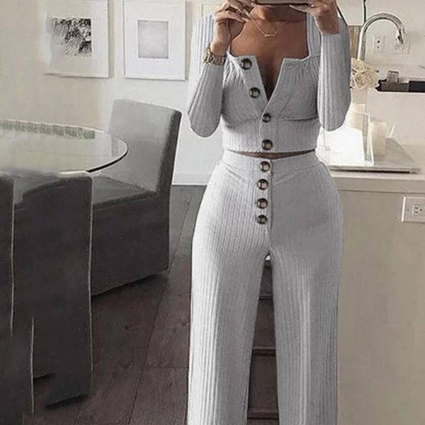 elegant single breasted crop two piece set solid winter long sleeve women set long pants 2 piece tracksuit for women, Gray
elegant single breasted crop two piece set solid winter long sleeve women set long pants 2 piece tracksuit for women, Gray