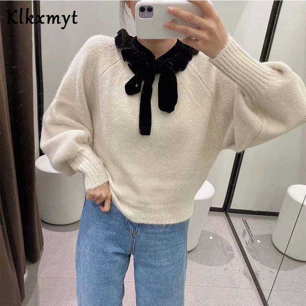 klkxmyt za sweater women fashion bow collar woolen knitted vintage long sleeve female pullovers chic 210527, White;black
klkxmyt za sweater women fashion bow collar woolen knitted vintage long sleeve female pullovers chic 210527, White;black