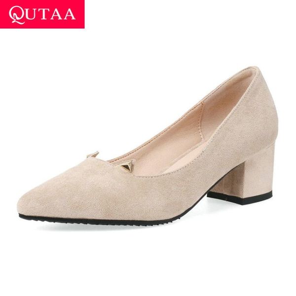dress shoes qutaa 2021 spring flock slip on single square high heel rivet women pumps pointed toe sweet big size 34-43, Black
dress shoes qutaa 2021 spring flock slip on single square high heel rivet women pumps pointed toe sweet big size 34-43, Black
