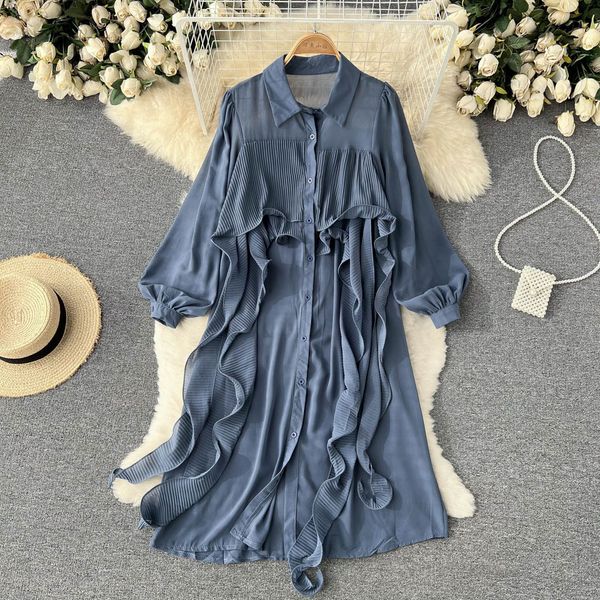 new casual autumn solid slim button full lady dress chiffon single breasted polo collar mid-calf women dresses 2022, Black;gray
new casual autumn solid slim button full lady dress chiffon single breasted polo collar mid-calf women dresses 2022, Black;gray