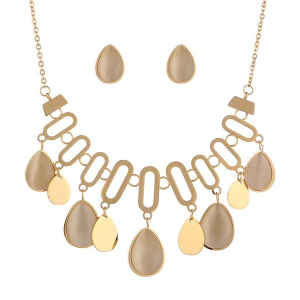 earrings & necklace witaya fashion wedding stainless steel jewelry sets for women dubai african jewellery golden with cats-eye stone, Silver
earrings & necklace witaya fashion wedding stainless steel jewelry sets for women dubai african jewellery golden with cats-eye stone, Silver