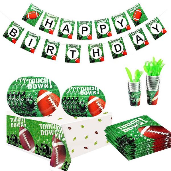 disposable dinnerware american football theme children's party birthday decoration set cup plate grass bunting cloth trophy bag tablecl
disposable dinnerware american football theme children's party birthday decoration set cup plate grass bunting cloth trophy bag tablecl