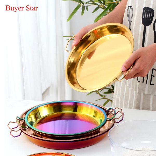 dishes & plates 1pc stainless steel round cake pan pizza baking tray thick cold noodle making tools serving kitchen with double handle
dishes & plates 1pc stainless steel round cake pan pizza baking tray thick cold noodle making tools serving kitchen with double handle