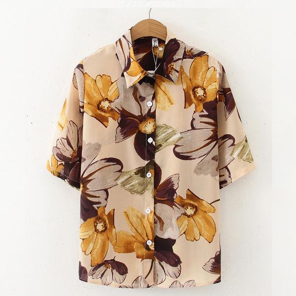 women's blouses & shirts summer korean women blouse chiffon printed pattern short-sleeved lapel single-breasted shirt mid-length clothe, White
women's blouses & shirts summer korean women blouse chiffon printed pattern short-sleeved lapel single-breasted shirt mid-length clothe, White