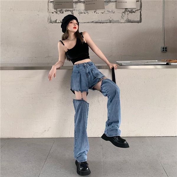 women's jeans high waisted loose women spring autumn slim fit pants wide leg style female detachable short, Blue
women's jeans high waisted loose women spring autumn slim fit pants wide leg style female detachable short, Blue
