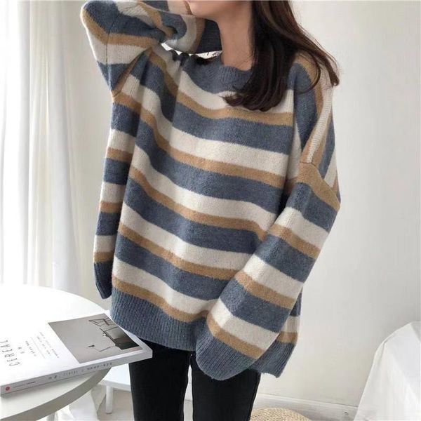 women's sweaters houzhou sweater stripe casual vintage autumn winter oversize korean fashion knitted long sleeve kawaii clothes, White;black
women's sweaters houzhou sweater stripe casual vintage autumn winter oversize korean fashion knitted long sleeve kawaii clothes, White;black