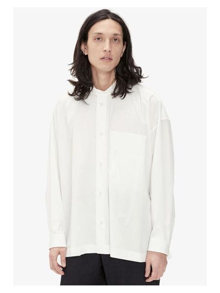 men's casual shirts spring and autumn small standing collar white long-sleeved shirt shoulder single breasted minority design, White;black
men's casual shirts spring and autumn small standing collar white long-sleeved shirt shoulder single breasted minority design, White;black