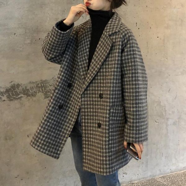 women's wool & blends autumn and winter 2021 korean version loose mid-length plus cotton thick plaid suit woolen jacket women, Black
women's wool & blends autumn and winter 2021 korean version loose mid-length plus cotton thick plaid suit woolen jacket women, Black