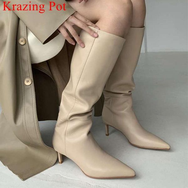 boots krazing pot big size 43 cow leather pleated stretch high heels pointed toe party brand warm winter slip on knee-high, Black
boots krazing pot big size 43 cow leather pleated stretch high heels pointed toe party brand warm winter slip on knee-high, Black