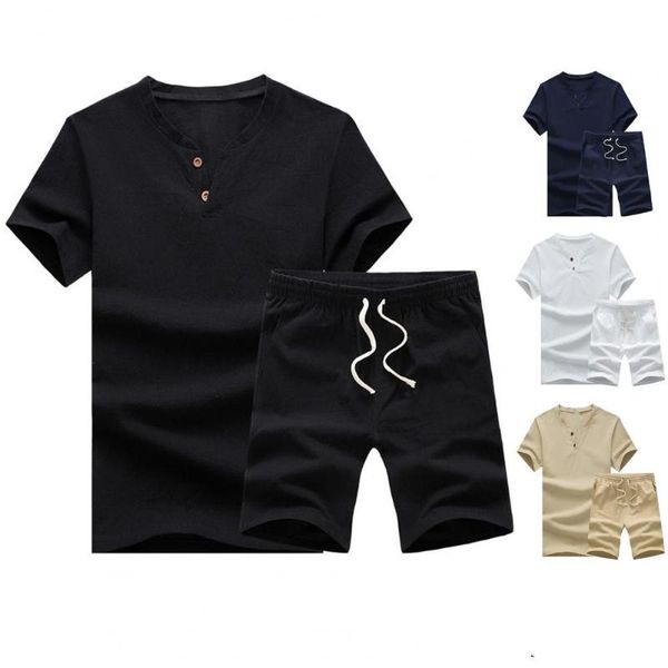 men's tracksuits fashion solid color men casual outfit two buttons piece short sleeve t-shirt drawstring shorts set streetwear clothing, Gray
men's tracksuits fashion solid color men casual outfit two buttons piece short sleeve t-shirt drawstring shorts set streetwear clothing, Gray