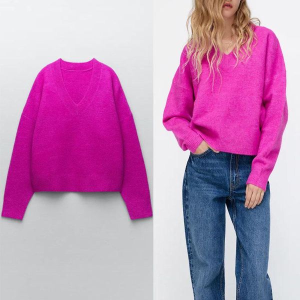 women's sweaters 2021 winter soft knit sweater woman long sleeve v neck ribbed fuchsia knitted female vintage fitted pullover, White;black
women's sweaters 2021 winter soft knit sweater woman long sleeve v neck ribbed fuchsia knitted female vintage fitted pullover, White;black