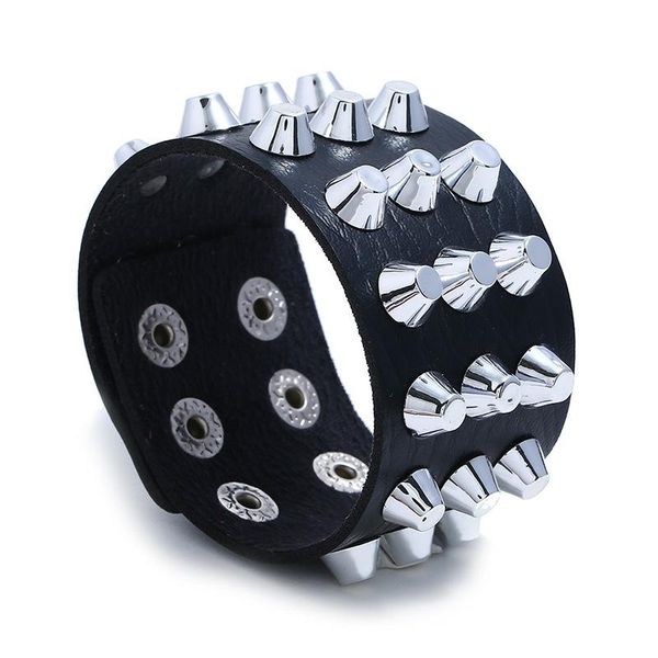 tennis punk exaggerated male female wide leather bracelets trendy rivets decoration solid color wristband bangles hand jewelry gift, Golden;silver 
tennis punk exaggerated male female wide leather bracelets trendy rivets decoration solid color wristband bangles hand jewelry gift, Golden;silver