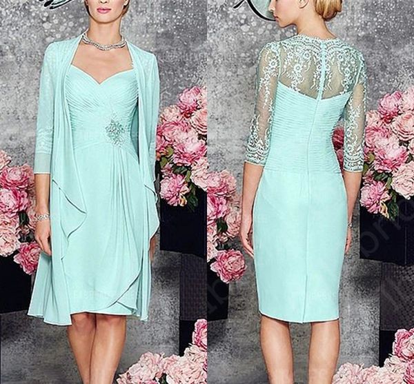 2021 two pieces mother of the bride dresses with jacket chic lace appliqued chiffon short knee length wedding party dress 3/4 sleeves women, Black;red
2021 two pieces mother of the bride dresses with jacket chic lace appliqued chiffon short knee length wedding party dress 3/4 sleeves women, Black;red