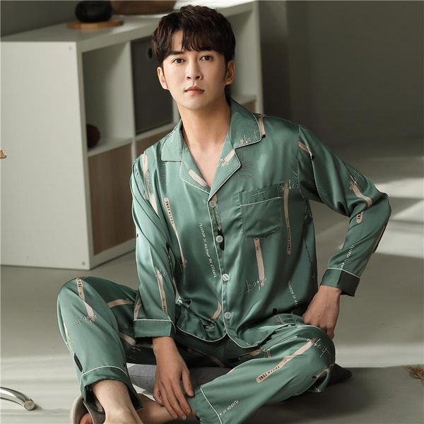 men's sleepwear spring ice silk thin pajama sets men summer male print sleep +elastic waist trousers loose soft pijama, Black;brown
men's sleepwear spring ice silk thin pajama sets men summer male print sleep +elastic waist trousers loose soft pijama, Black;brown