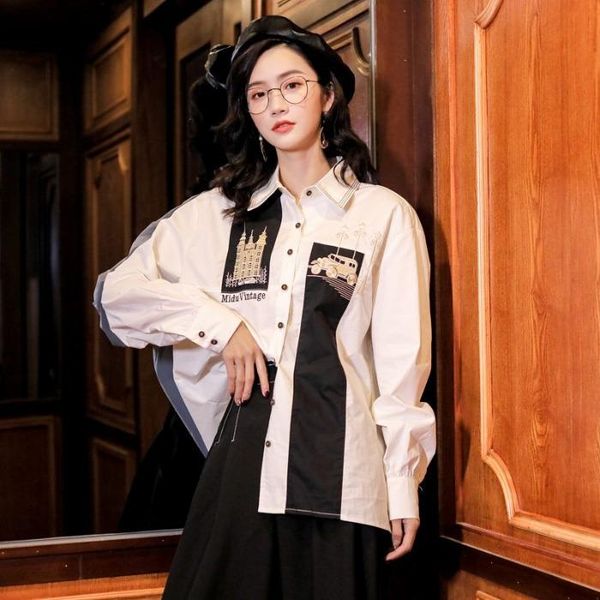 women's blouses & shirts print loose blouse women cotton single breasted school long sleeve shirt lady camisas de mujer female clothes, White
women's blouses & shirts print loose blouse women cotton single breasted school long sleeve shirt lady camisas de mujer female clothes, White