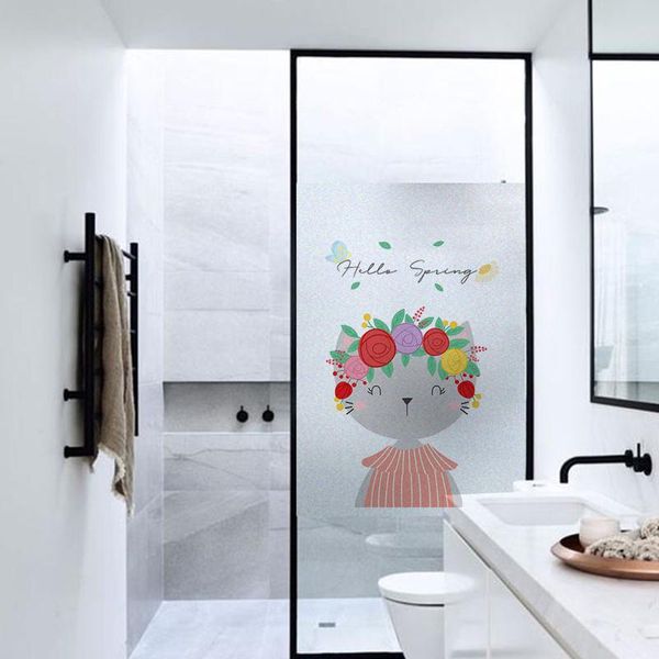 window stickers cartoon frosted privacy film stained glass transfer shower door no glue