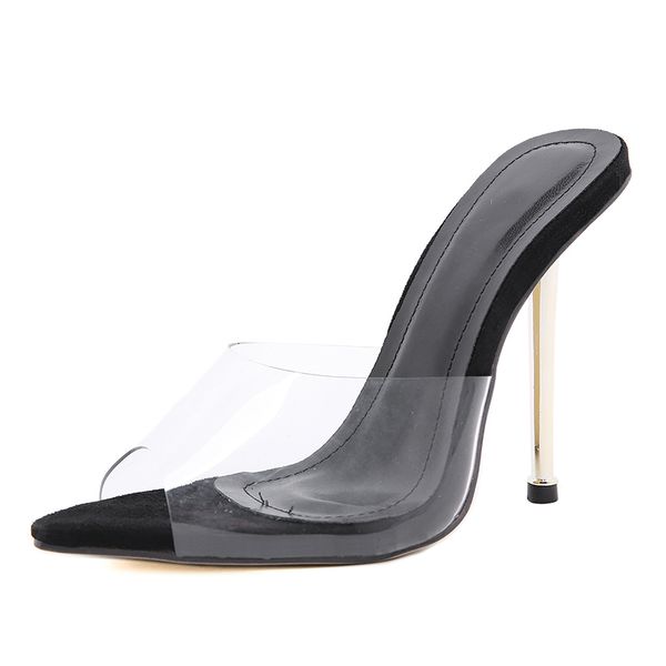 2021 new summer transparent pvc slippers high heels peep toe metal heel slides party women mules size 40 nwfx, Black
2021 new summer transparent pvc slippers high heels peep toe metal heel slides party women mules size 40 nwfx, Black