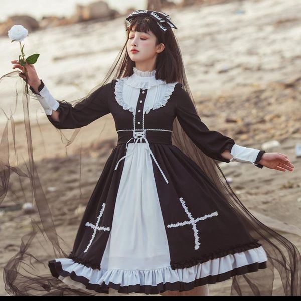 casual dresses holy cross 2021 winter women lolita dress cotton o-neck long sleeve embroidery bow solid color elegant, Black;gray
casual dresses holy cross 2021 winter women lolita dress cotton o-neck long sleeve embroidery bow solid color elegant, Black;gray