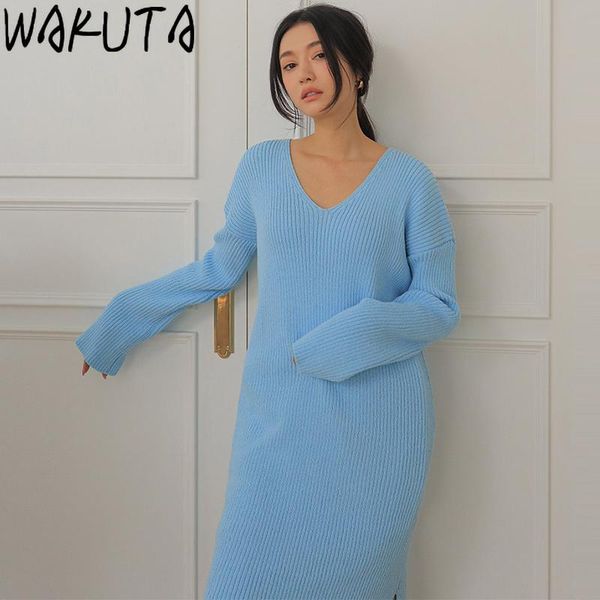 casual dresses wakuta irregular sweater dress solid color loose elegant v neck split long ladies ins 2021 knitted vestidos mujer, Black;gray
casual dresses wakuta irregular sweater dress solid color loose elegant v neck split long ladies ins 2021 knitted vestidos mujer, Black;gray