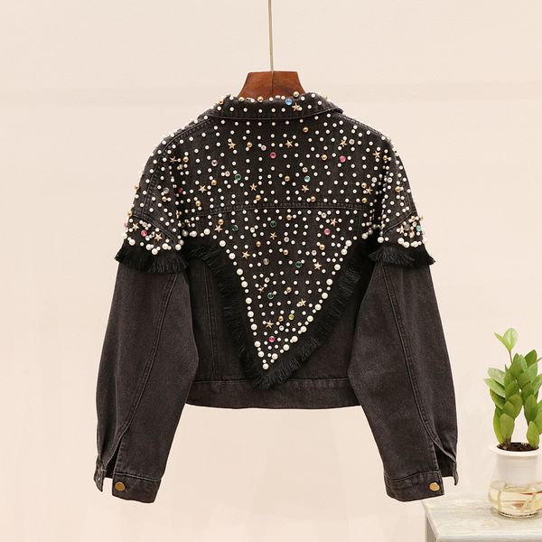 korean autumn new beading tassel black denim jacket coat women casual loose short jeans jackets outerwear female chaqueta mujer w56m, Black;brown
korean autumn new beading tassel black denim jacket coat women casual loose short jeans jackets outerwear female chaqueta mujer w56m, Black;brown