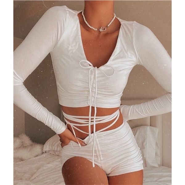 autumn sporty casual outfits women two piece set long sleeve shorts matching sets black bandage fitness tracksuit, White
autumn sporty casual outfits women two piece set long sleeve shorts matching sets black bandage fitness tracksuit, White