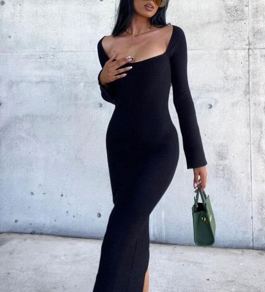 casual dresses classy chic fit slim knitted dress female long sleeve square collar back split white maxi fall 2021 solid sweater, Black;gray
casual dresses classy chic fit slim knitted dress female long sleeve square collar back split white maxi fall 2021 solid sweater, Black;gray
