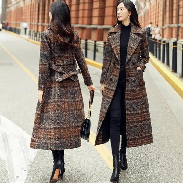 women's trench coats women wool blends coat 2021 autumn winter fashion elegant plaid woolen overcoat sashes slim long outerwear female, Tan;black
women's trench coats women wool blends coat 2021 autumn winter fashion elegant plaid woolen overcoat sashes slim long outerwear female, Tan;black
