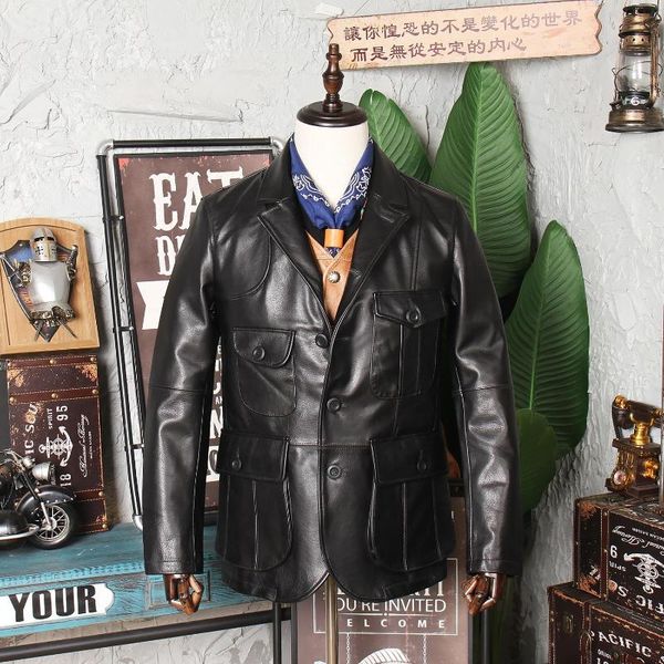 men's leather & faux medium and long length suit jacket layer cowhide lapel leisure business gram multi pocket, Black
men's leather & faux medium and long length suit jacket layer cowhide lapel leisure business gram multi pocket, Black