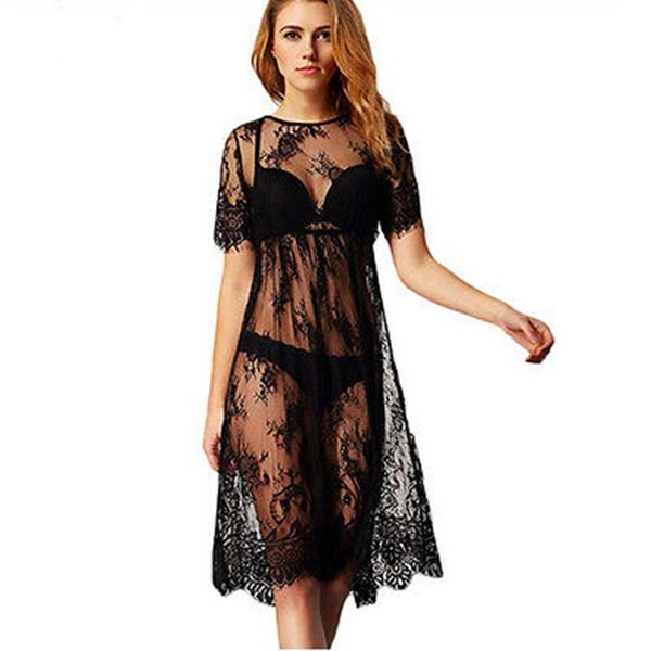 women's swimwear summer black sheer beach cover up lace embroidered mesh ups short sleeve swimsuit dress wear, White;black
women's swimwear summer black sheer beach cover up lace embroidered mesh ups short sleeve swimsuit dress wear, White;black