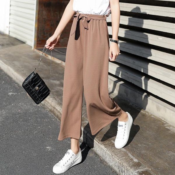 korean straight trousers ladies casual loose elastic wide leg nine points pants high waist fashion trousers, Black;white
korean straight trousers ladies casual loose elastic wide leg nine points pants high waist fashion trousers, Black;white