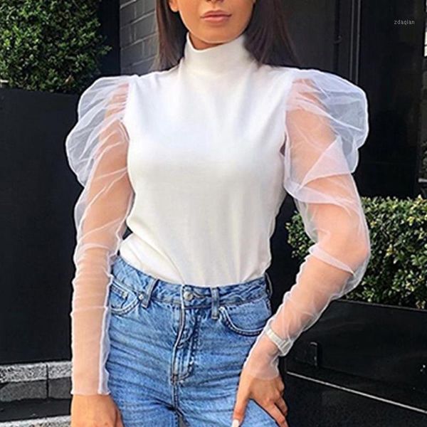 women turtleneck solid puff sleeve shirt long leeve 2021 blouse fashion casual stylish clothing black white women's blouses & shirts 
women turtleneck solid puff sleeve shirt long leeve 2021 blouse fashion casual stylish clothing black white women's blouses & shirts