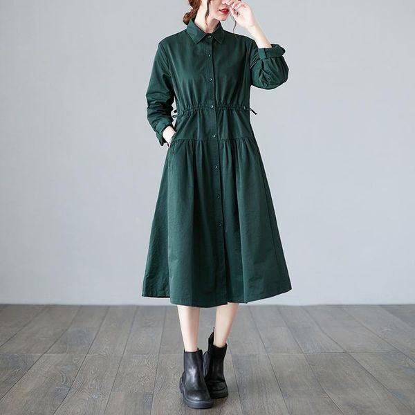 casual dresses long sleeve cotton vintage spring autumn green women vestidos ladies shirt dress elegant robe femme clothes 2021, Black;gray 
casual dresses long sleeve cotton vintage spring autumn green women vestidos ladies shirt dress elegant robe femme clothes 2021, Black;gray