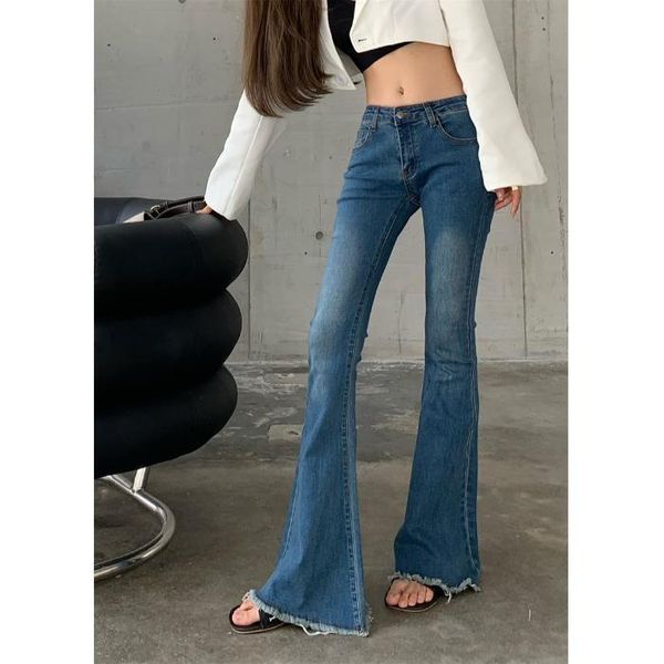women's jeans slim vintage chic flare streetwear korean style ripped hem boot cut long ladies casual denim pants, Blue
women's jeans slim vintage chic flare streetwear korean style ripped hem boot cut long ladies casual denim pants, Blue