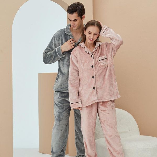 men's sleepwear warm winter couple simple solid color pajamas sets men women flannel cardigan buttons lapel thicken home pyjama suit, Black;brown
men's sleepwear warm winter couple simple solid color pajamas sets men women flannel cardigan buttons lapel thicken home pyjama suit, Black;brown